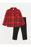 LC Waikiki Long Sleeve Plaid Patterned Baby Boy Pants and Shirt Set of 2