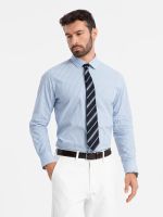 Ombre Men's REGULAR FIT cotton shirt with vertical stripes - blue and white OM-SHOS