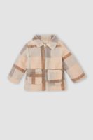 DEFACTO Baby Girl Shirt Collar Zippered Pocket Plush Cardigan