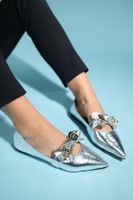 LuviShoes HELSI Women's Silver Bow Flat Flats