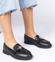 marka niezdefiniowana Black women's moccasins with gold decoration Senna