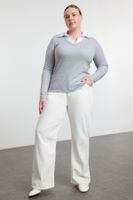 Trendyol Curve Gray Jersey Knitted Plus Size Blouse