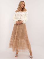 Maxi sukně s volány v camel barvě