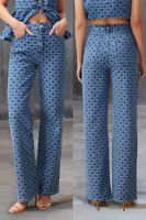 Trendyol Dark Blue Patterned High Waist Wide Leg Jeans