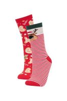 DEFACTO Women's New Year Themed Cotton 2-Piece Towel Socks