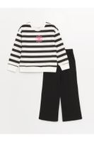 LC Waikiki Girls' Crew Neck Striped Long Sleeve Sweatshirt and Sweatpants