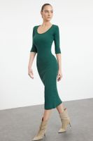 Trendyol Emerald Green Fitted Long Sleeve Crew Neck Maxi Stretchy Knitted Dress