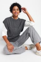 Trendyol Anthracite Self Patterned Crew Neck Knitwear Sweater