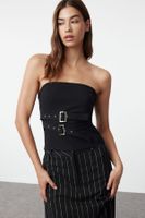 Trendyol Black Double Belted Strapless Woven Blouse