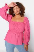 Trendyol Curve Pink Heart Collar Woven Blouse