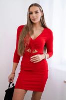 Ribbed dress with a tied neckline red