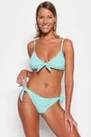 Trendyol türkiz Gingham texturált háromszög nyakkendő bikini felső