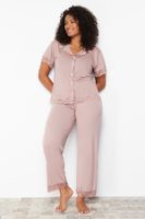 Trendyol Curve Pale Pink Lace Knitted Pajamas Set