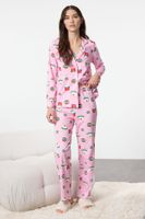 Trendyol Pink 100% Cotton Christmas Themed Knitted Pajamas Set