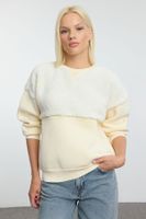 Trendyol Ecru Plush Stitching Detailed Oversized/Wide Fit Thick Knitted Sweatshirt