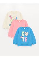 LC Waikiki Crew Neck Printed Baby Girl Sweatshirt 3-Piece