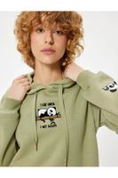 Koton Oversize Hooded Sweatshirt with Panda Embroidery Kangaroo Pocket