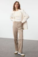 Trendyol Mink Stitch Detailed High Waist Wide Leg Trousers