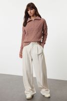 Trendyol Dusty Rose Wide Pattern Hair Knitted Stand Collar Knitwear Sweater