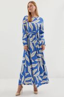 Bigdart 2488 Patterned Long Knitted Dress - Blue