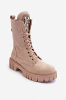 Boto Bőr csizma munkás ékszer díszítéssel bézs Marx