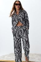 Trendyol Black Zebra Patterned Woven Shirt-Pants Set