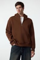 Trendyol Brown Oversize/Wide Cut Zippered Hooded Fleece Inside Basic Sweatshirt