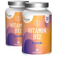 Vitamin B12 1000 mcg hochdosiert + Folat 2er Pack (60 Kapseln) - biologisch aktive Formen: Methylcobalamin und Methylfolat | Essentials Sensilab