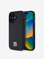 DKNY PU Leather Repeat Pattern Stack Logo MagSafe Zadní Kryt pro iPhone 16 Black Etui za telefon ljubičasta