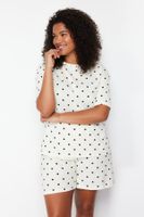 Trendyol Curve White Heart Patterned Knitted Pajama Set