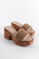 Capone Outfitters Cork Platform Sole Straw Single Strap Women's Slippers