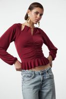 Trendyol Burgundy Window/Cut Out Detailed Knitted Blouse with Accessories