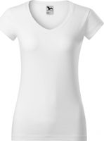 MALFINI® Dámské vypasované bavlněné slim-fit tričko do véčka Barva: Bílá, Velikost: L