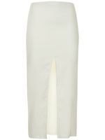 Front Slit Stretch Linen Midi Skirt