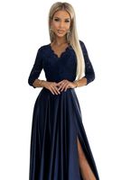 Lace long SATIN dress with neckline Numoco