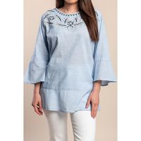 Pamučna Bluza Plus Veličine S Vezom, Svijetloplava