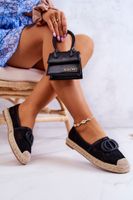 FE1 Dámské krajkové espadrilky s ozdobou Černe Summer Dream