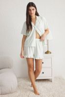 Trendyol Blue Polka Dot Frilled Jersey Knitted Pajama Set