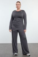 Trendyol Curve Anthracite Premium Boat Neck Knitted Plus Size Bottom Top Set