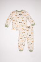 DEFACTO Baby Boy Pajama Set Safari Patterned Long Sleeve Top Long Bottom