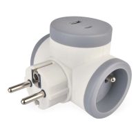 Rozbočovací zásuvka 2×, 1×USB-A+1×USB-C, bílo-šedá