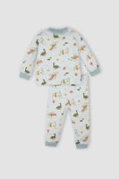 DEFACTO Baby Boy Pajama Set Crew Neck Patterned Long Sleeve Top and Bottom