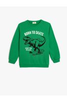 Koton Sweatshirt Dinosaur Printed Crew Neck Long Sleeve Raised