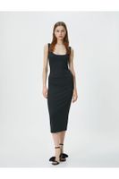 Koton Strapless U Neck Ribbed Midi Dress Bodycon