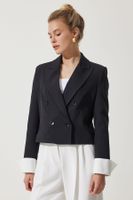 Happiness İstanbul Women's Black Contrast Cuffed Short Blazer Jacket