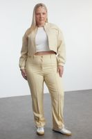 Trendyol Curve Mink Stitch Detailed Straight Cut Woven Trousers