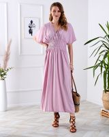 Resti Pink women's long dress with envelope neckline - Clothing