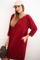 Kesi Włoski Sukienka damska Plus Size z bawełną o prostym kroju i rękawem 3/4 bordowa