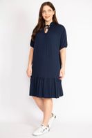 Şans Women's Navy Blue Plus Size V Neck Robe Gathered Tiered Hem Dress