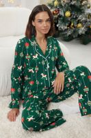 Trendyol Green 100% Cotton Christmas Themed Knitted Pajama Set